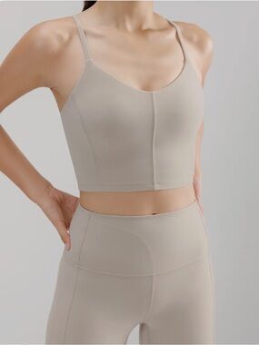 NWT Neiwai Mousse Long Line Sports Bra Crop Top— Taupe